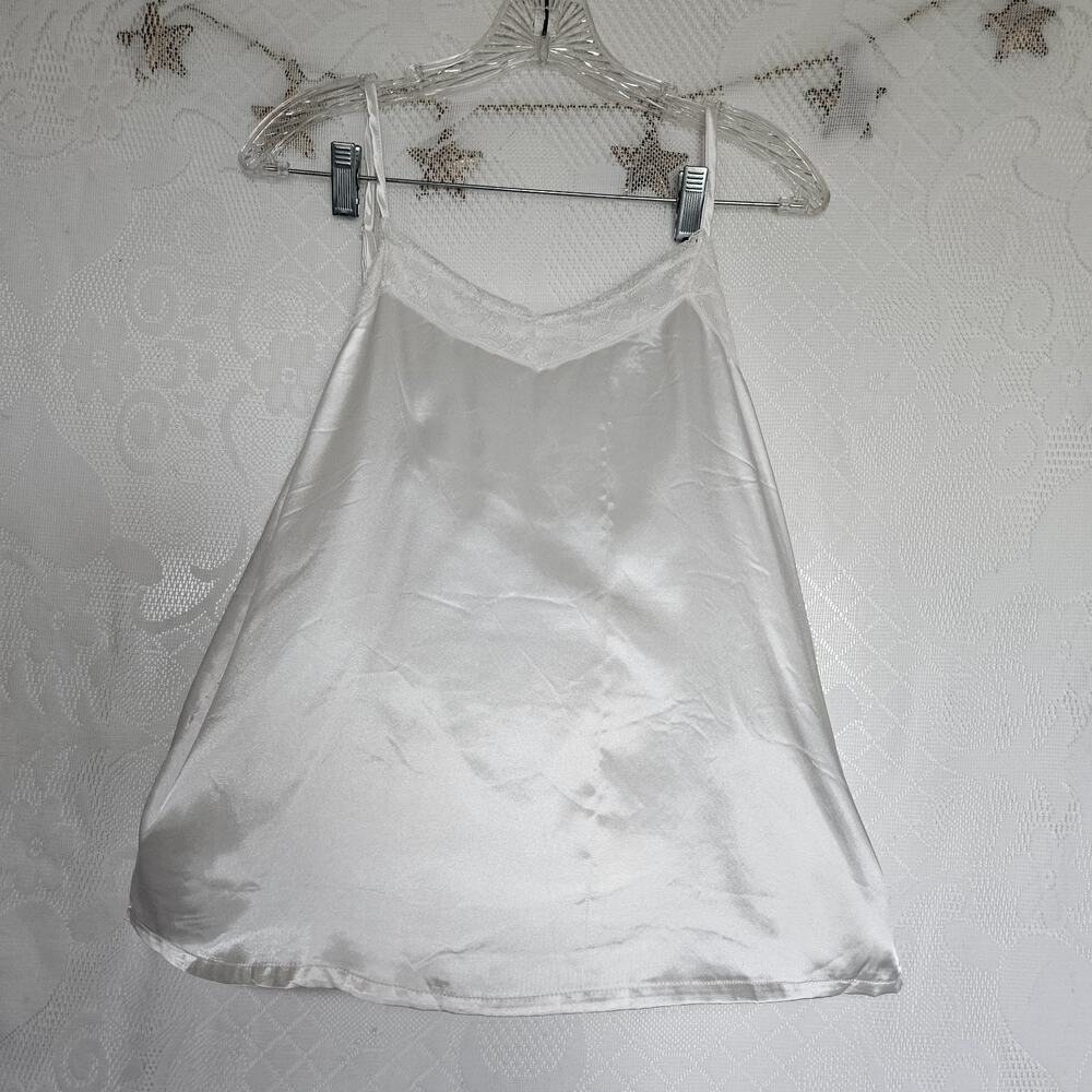 Fenteng Large White Aline Satin Lace Floral Trim Camisole 90s Chic Soft Girl